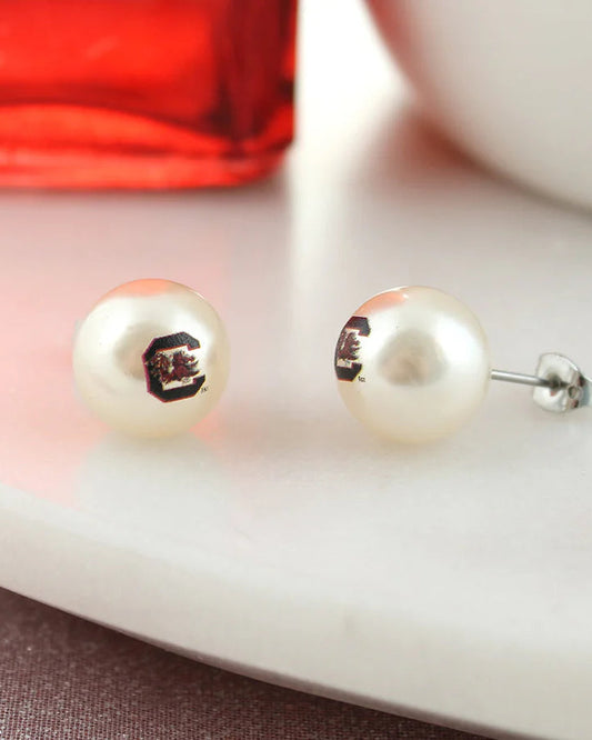 South Carolina Gamecocks Pearl Stud Earrings – Officially Licensed USC Logo Game Day Jewelry