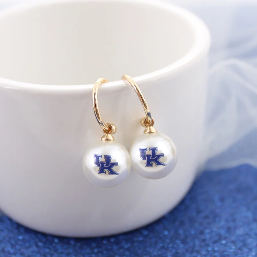 Kentucky “UK” Pearl Drop Huggie Earrings | Officially Licensed