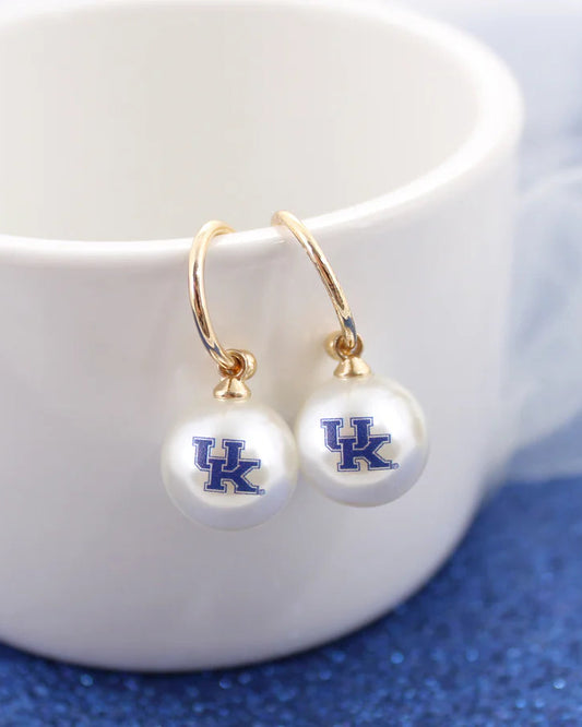 Kentucky “UK” Pearl Drop Huggie Earrings | Officially Licensed
