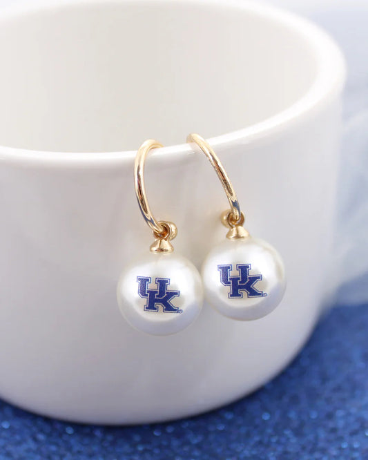 Kentucky Logo Pearl Huggie Hoop Earrings