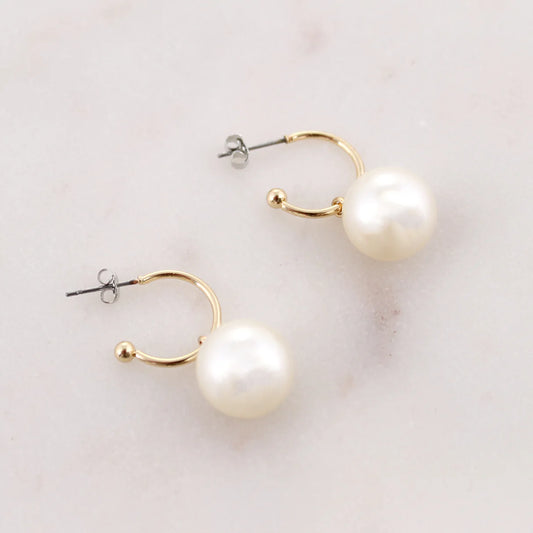 Kentucky Logo Pearl Huggie Hoop Earrings