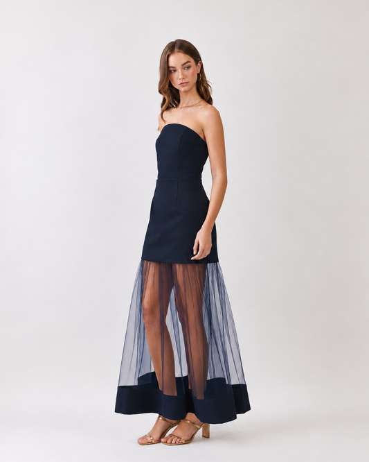 Fourth Quarter Navy Strapless Tulle Game Day Dress