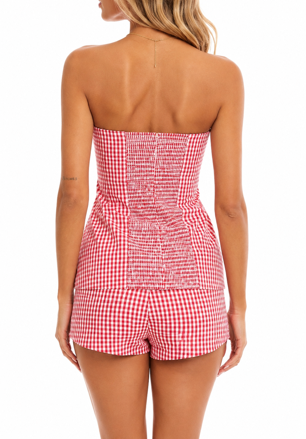 Scarlet Checkered Strapless Top & Shorts Set