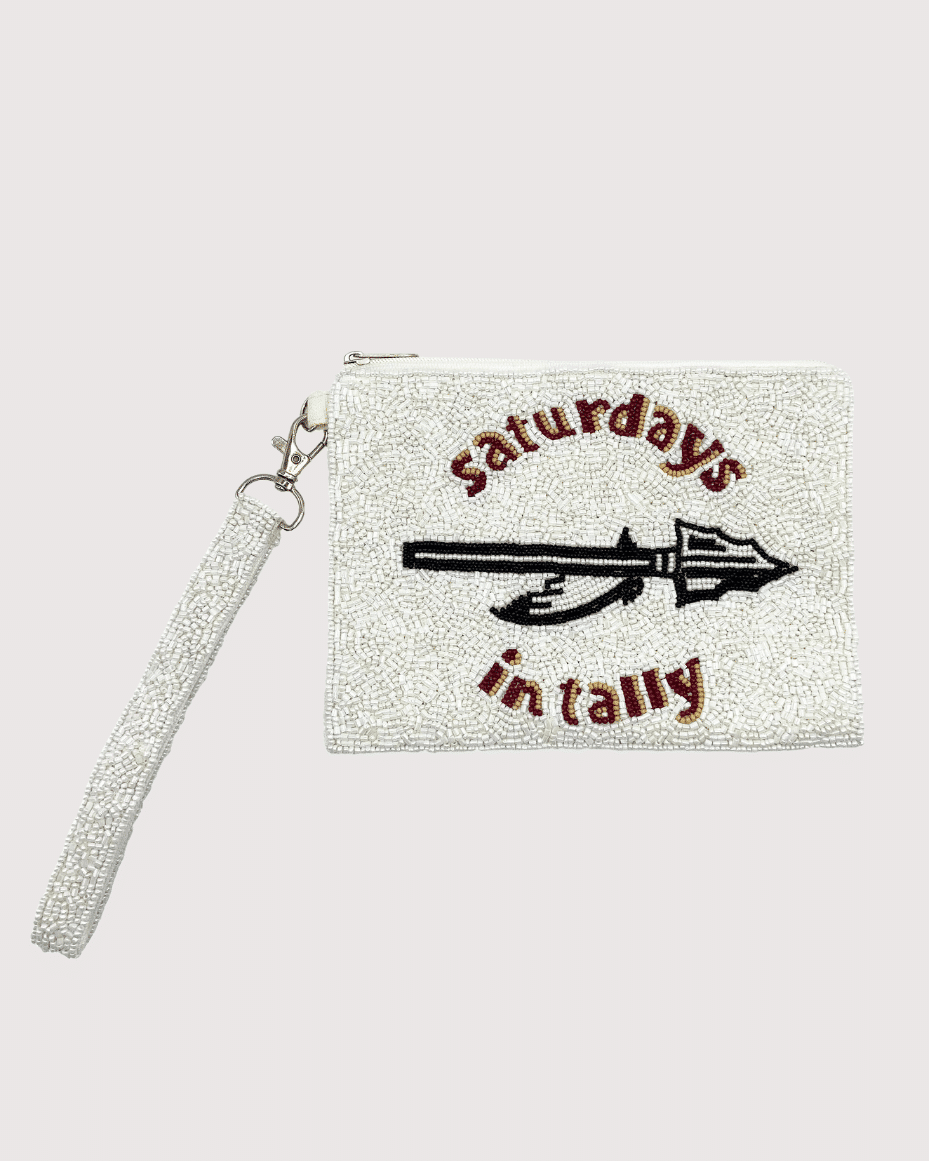 Saturdays in Tally Beaded Wristlet – Garnet & Gold Game Day Pouch