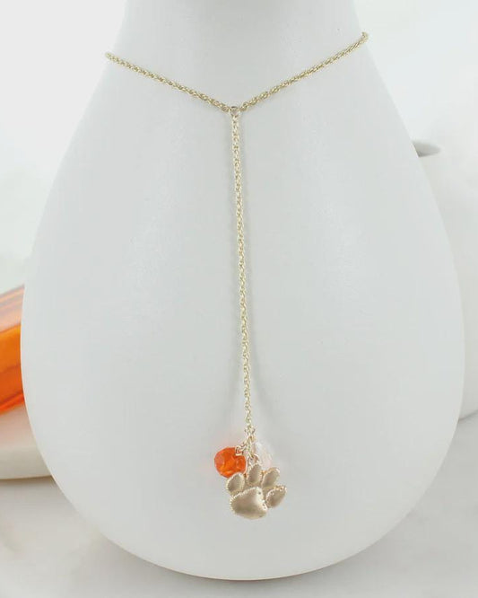 Clemson Tigers Paw Y-Necklace – Gold Tone Game Day Necklace