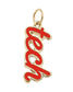 Officially licensed Texas Tech Red Raiders red enamel script charm with gold finish for customizable game day necklaces and bracelets.