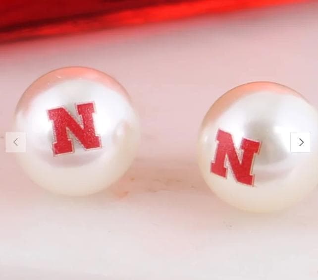Nebraska Huskers Pearl Stud Earrings – Officially Licensed UNL Jewelry | Nebraska N Logo Studs