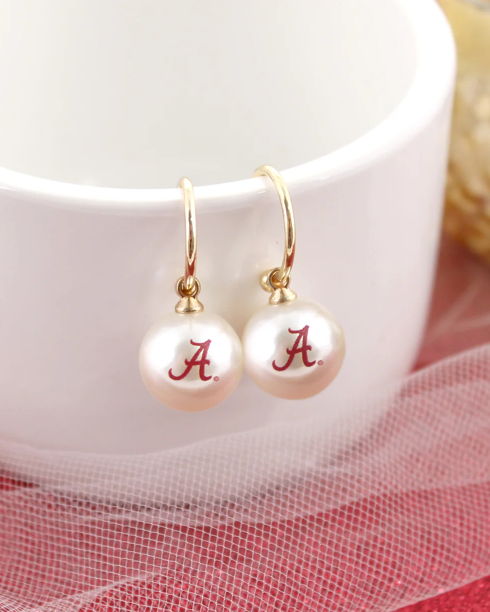 Alabama Pearl Drop Hoop Earrings