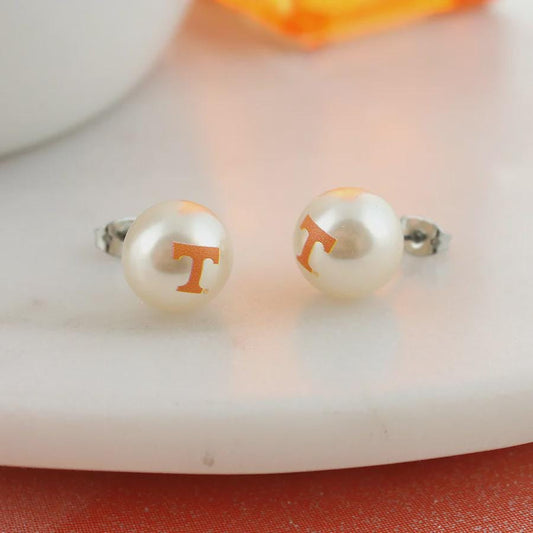 Tennessee Vols Pearl Stud Earrings – Officially Licensed NCAA Jewelry