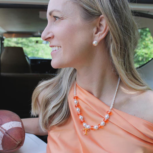 Tennessee Vols Pearl Stud Earrings – Officially Licensed NCAA Jewelry