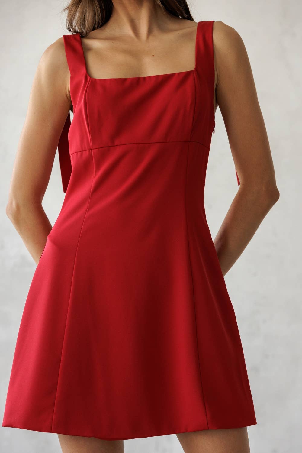 Red Bow Strap Fit & Flare Mini Dress
