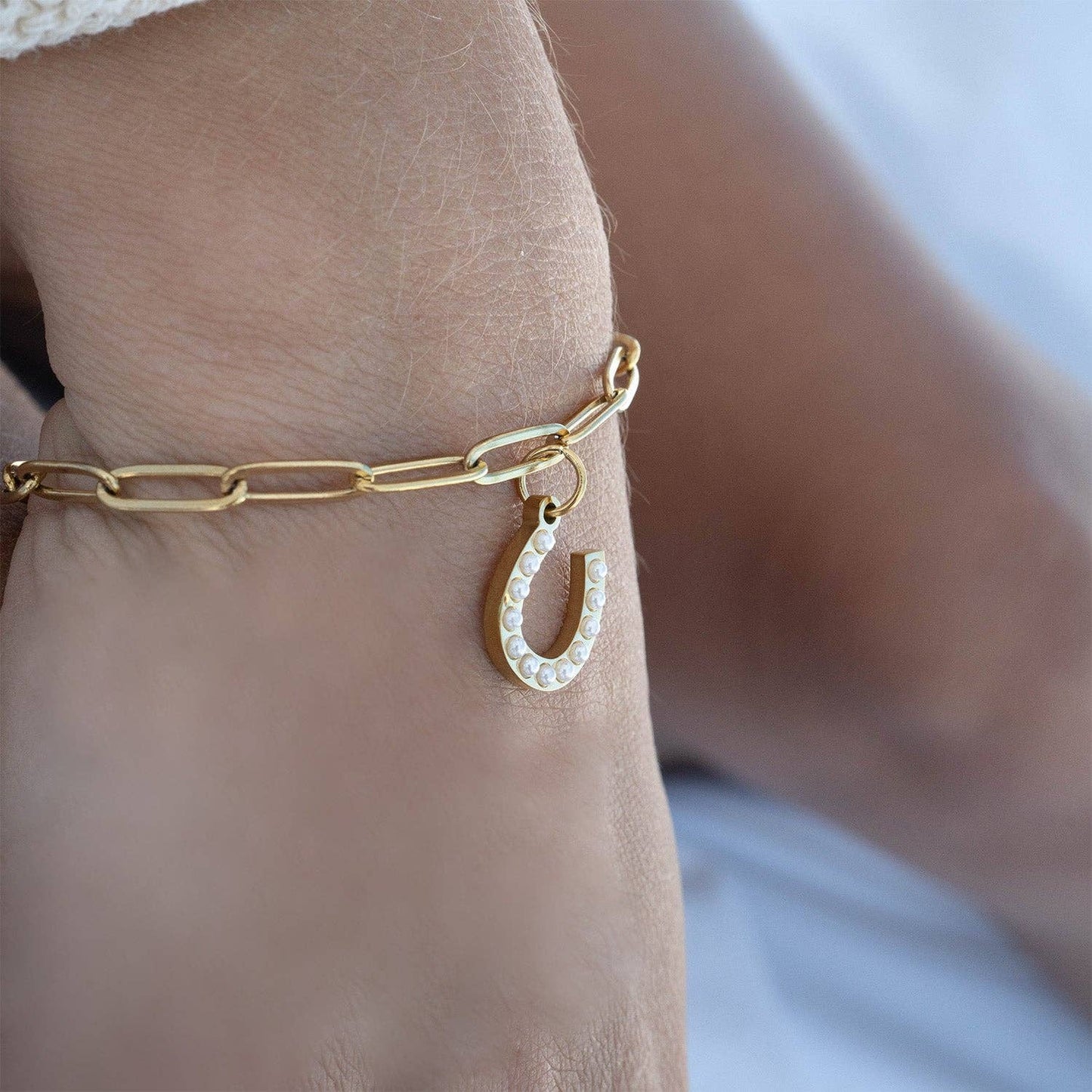 Gold Pearl Horseshoe Charm