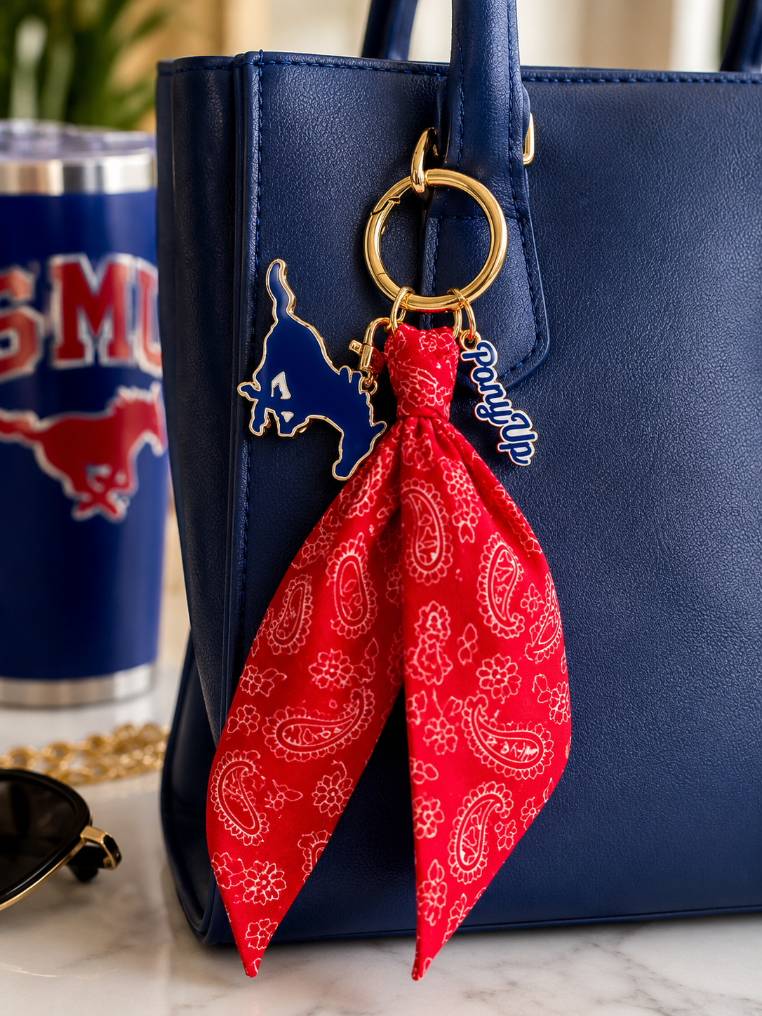 SMU Mustangs Bandana Bag Charm Keychain