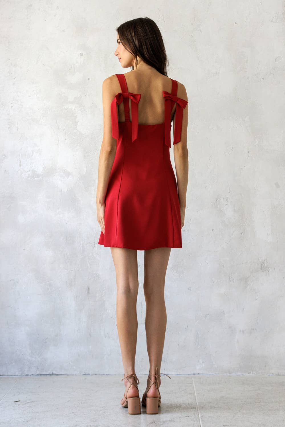 Red Bow Strap Fit & Flare Mini Dress