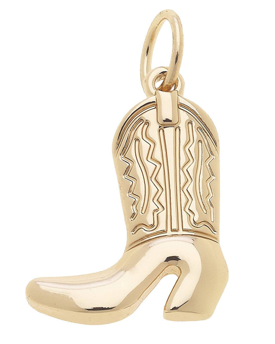Gold cowboy boot charm for custom charm bracelets and necklaces with a western-inspired design