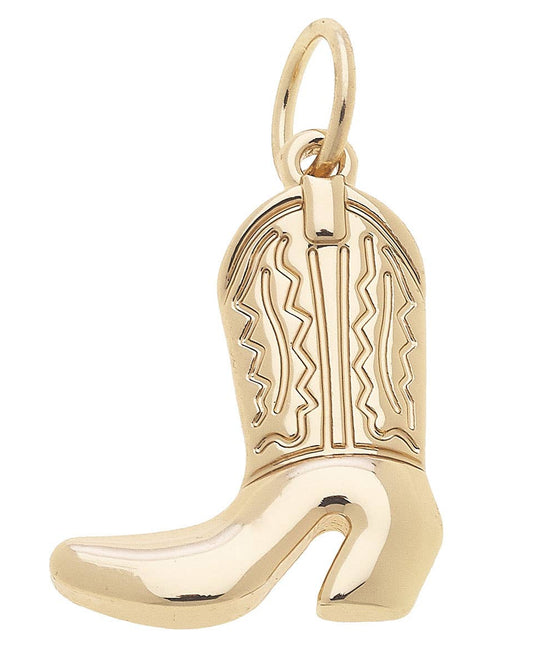 Gold cowboy boot charm for custom charm bracelets and necklaces with a western-inspired design