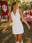 White Denim Bow Detail Mini Dress | Game Day Tailgate Outfit