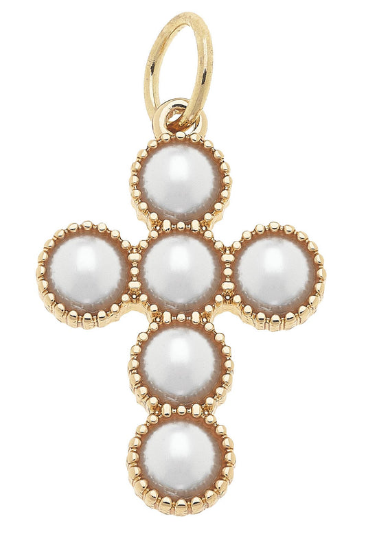 Pearl Cross Charm Gold