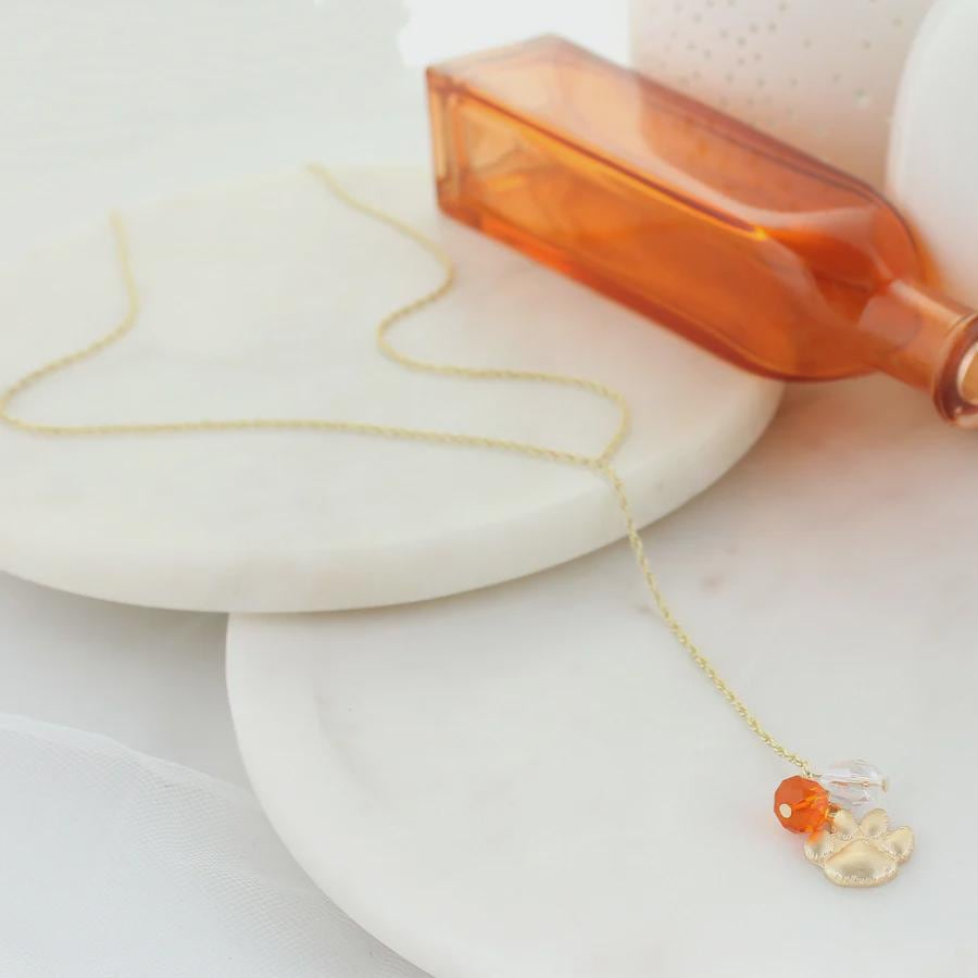 Clemson Tigers Paw Y-Necklace – Gold Tone Game Day Necklace