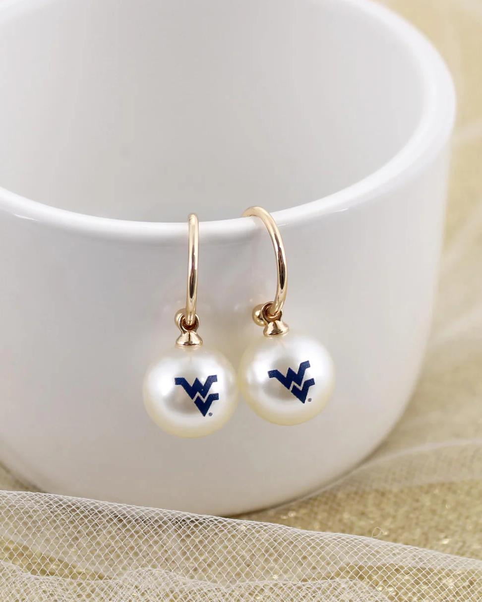 West Virginia Pearl Logo Hoop Earrings
