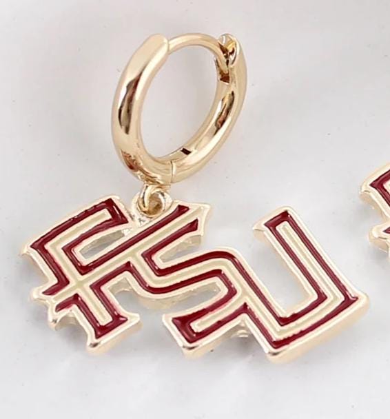 FSU Seminoles Gold Huggie Hoop Earrings with Garnet Enamel Logo | Officially Licensed