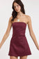 Wine Linen Strapless Mini Dress