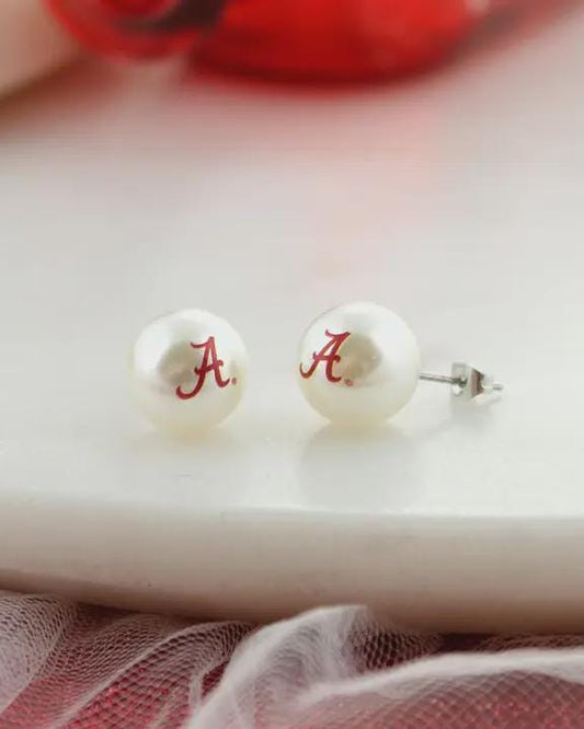 Alabama Crimson Tide Pearl Stud Earrings – Game Day Jewelry