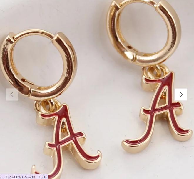 Alabama Script A Huggie Hoop Earrings – Officially Licensed Crimson & Gold Game Day Jewelry