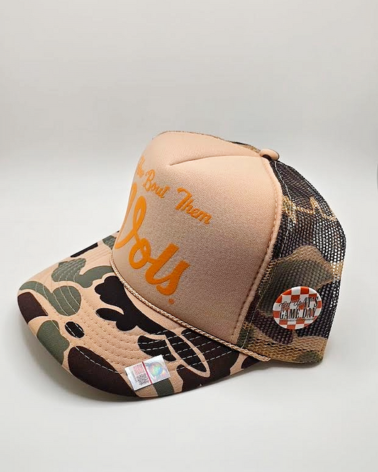 Camo Tennessee Vols Trucker Hat – “How ’Bout Them Vols” Game Day Cap