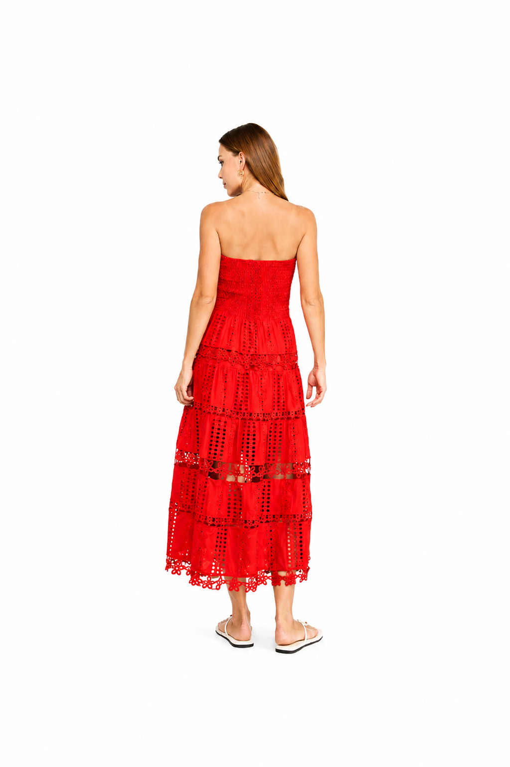 Saturday in Red Eyelet Midi Dress