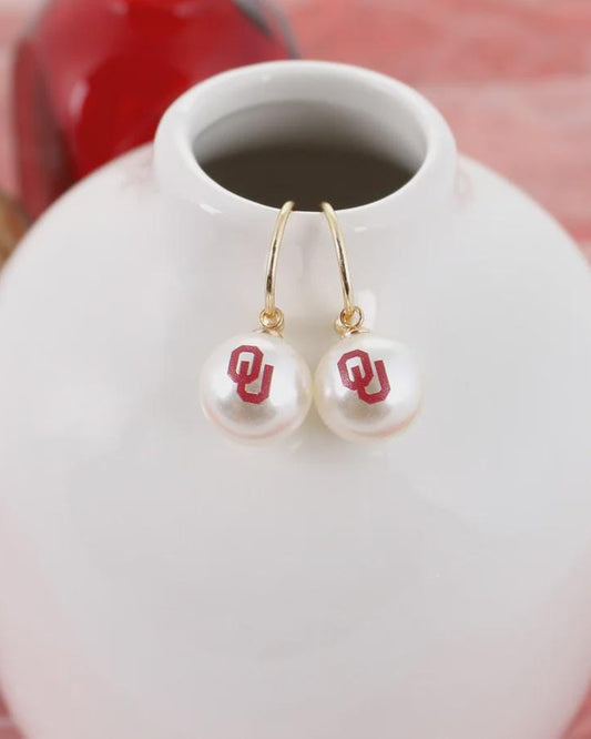 Oklahoma pearl drop earrings game day jewelry