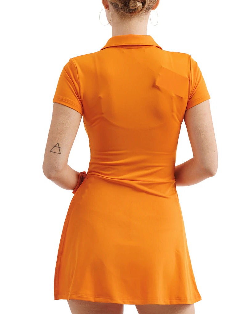 Back view of Smith & Quinn Tennessee Volunteers orange game day dress, sporty fit